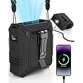 TUNISE Portable Fan with 5-Speed Settings, Dual-Sided Clip on Wearable Belt Waist Fan for 8000mAh, 2 Settings including Flashlight,Travel Essential for Outdoor Camping as Power Bank