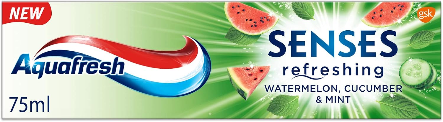 Aquafresh Senses Refreshing Watermelon, Cucumber & Mint Toothpaste 75 ml, White, 75 ml (Pack of 1)