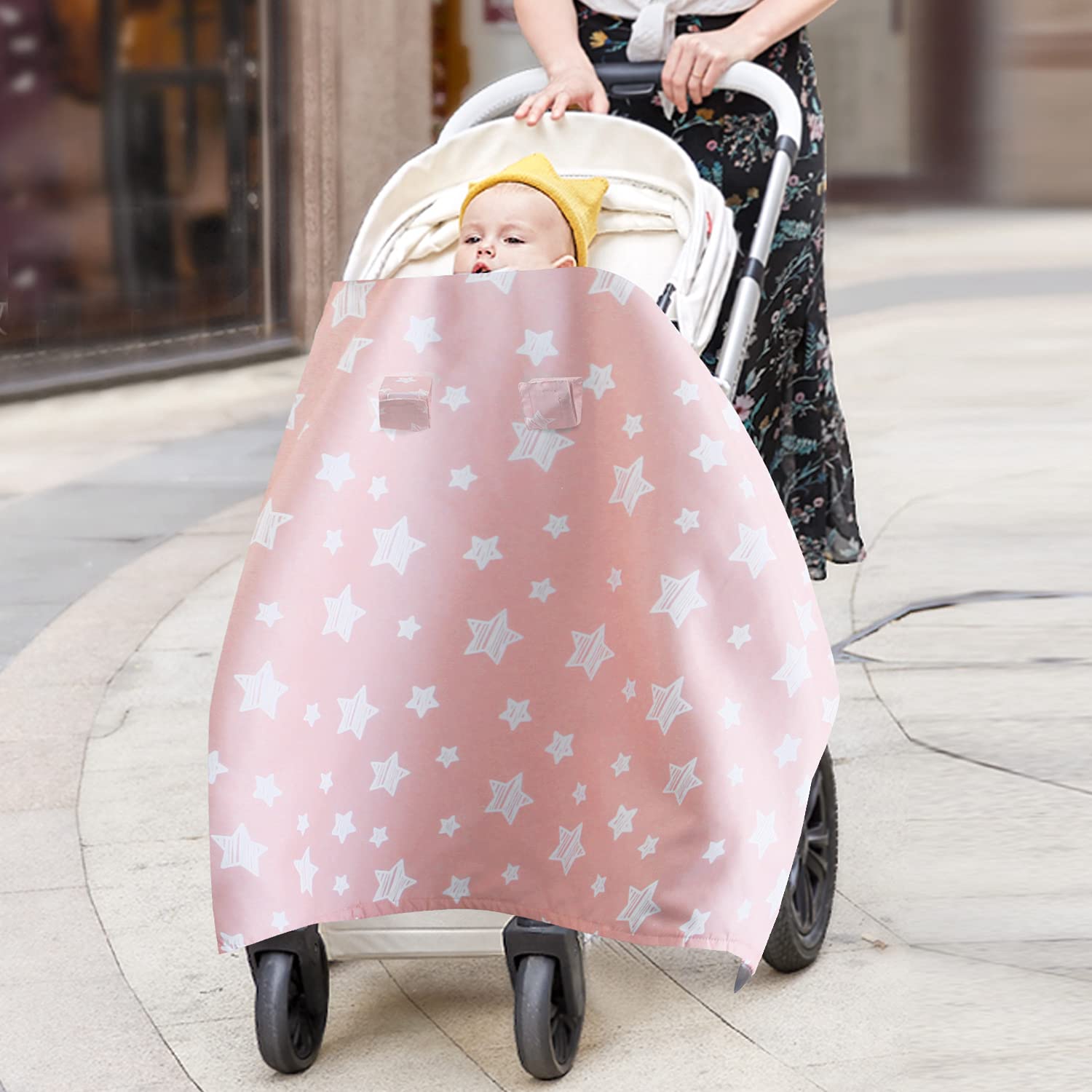 Infant Car Seat Canopy Pink for Baby Girls, 2 in 1 Carseat Covers for Babies, Soft Minky Plush Backing Baby Car Seat Cover, Nurisng Cover Up for New Mom