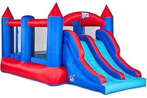 Sunny & Fun Inflatable Bouncy Castle with Dual Slide – Heavy-Duty for Outdoor Fun - Climbing Wall, Slides, Bounce House – Easy to Set Up & Inflate with Included Air Pump & Carrying Case