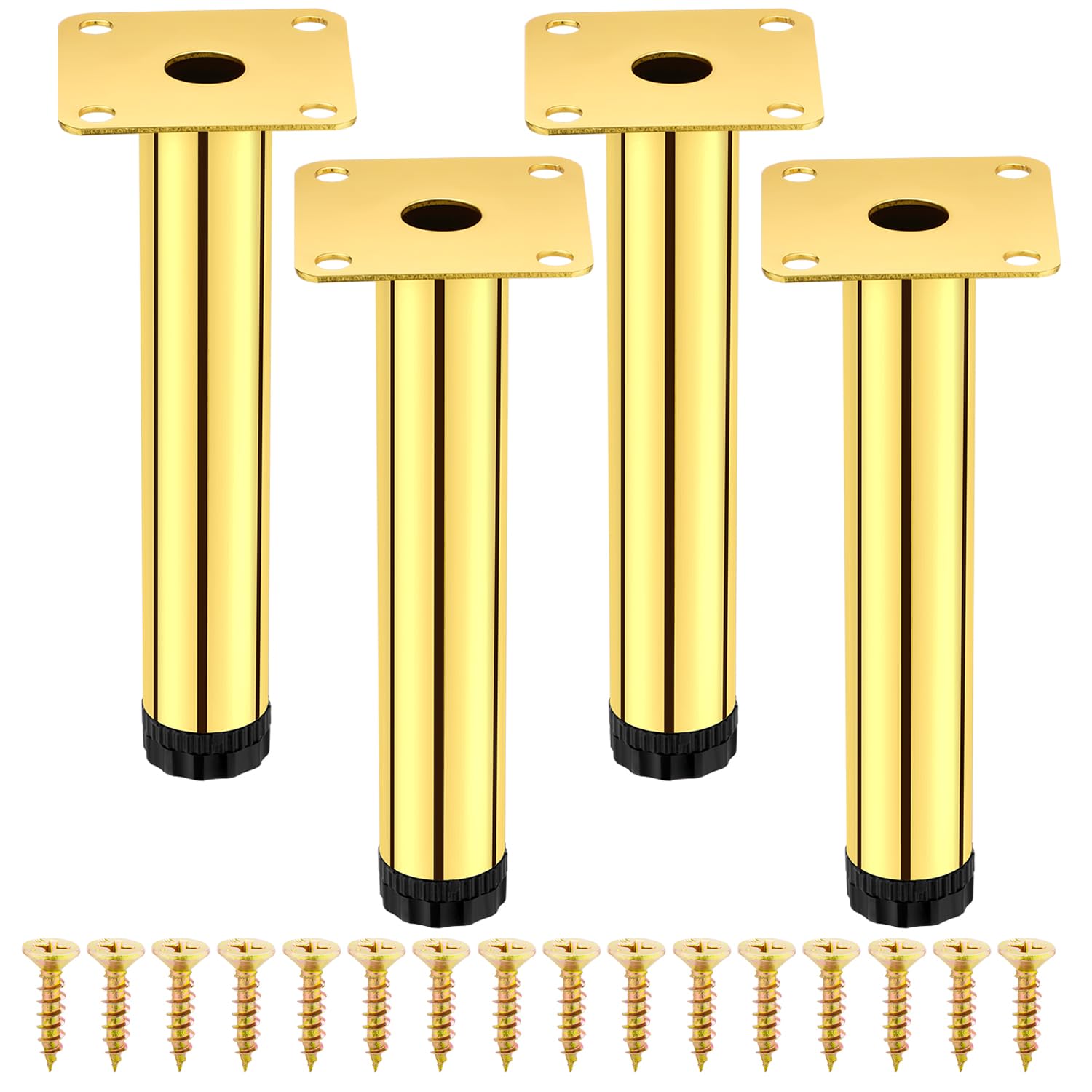 AIMIXUN Modern Gold Metal Cabinet Legs, Set of 4, 15CM, Round, Screw-In, 220 lbs Capacity, For Cabinets, Sofas, Wardrobes, Bookcases, Dressers