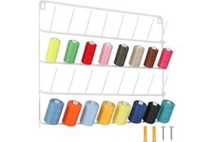 HAITRAL HAITARL 32-Spool Sewing Thread Rack, Wall-Mounted Metal Sewing Thread Holder with Hanging Tools, Metal Rack for Organize Sewing Thread, Embroidery-Suitable for Large Thread, White