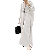 ebossy Women's Casual Stripes Buttoned Long Sleeve Oversized Loose Fit Maxi Shirt Dress Plus Size