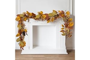 Anna's Whimsy 6.8FT Thanksgiving Leaf Garland With Pumpkin and Pine Cone, Hanging Autumn Decor for Door, Wall, Staircase, Porch, Balcony, Fireplace, Fall Indoor Decor