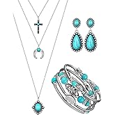 Inbagi 3 Pcs Western Jewelry for Women Bohemian Set, Boho Pendant Long Choker, Faux Leather Layered Bracelet, Dangle Earrings(Stylish Style)