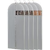 Perber Dress Bags for Gowns, 65'' Long Garment Bags for Hanging Clothes, Dress Garment Bag, Grey Dress Cover with Clear Window for Dresses, Coats, Uniforms - 5 Pack