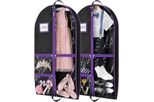 HOPACK 2Pack Dance Garment Bags for Dancers, 40" Garment Bags for Hanging Clothes with 3 Clear Zipper Pockets, Cheer Uniform Garment Bag for Suits, Travel & Sports Jersey, Cheer Uniform (Purple, 2Pack 40")