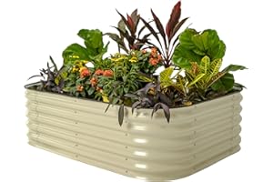 Vego garden Raised Garden Bed Kits, 17" Tall 6 in 1 Modular Metal Raised Planter Bed for Vegetables Flowers Patio Ground Planter Box-Pearl White