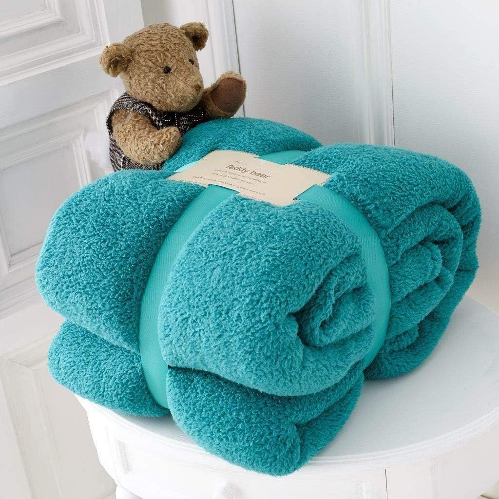 Hachette Teddy Fleece Throw Blanket Soft Warm Throw Over Sofa Bed Travel Bedspread Blanket (Teal, Double - 150 x 200 cm)