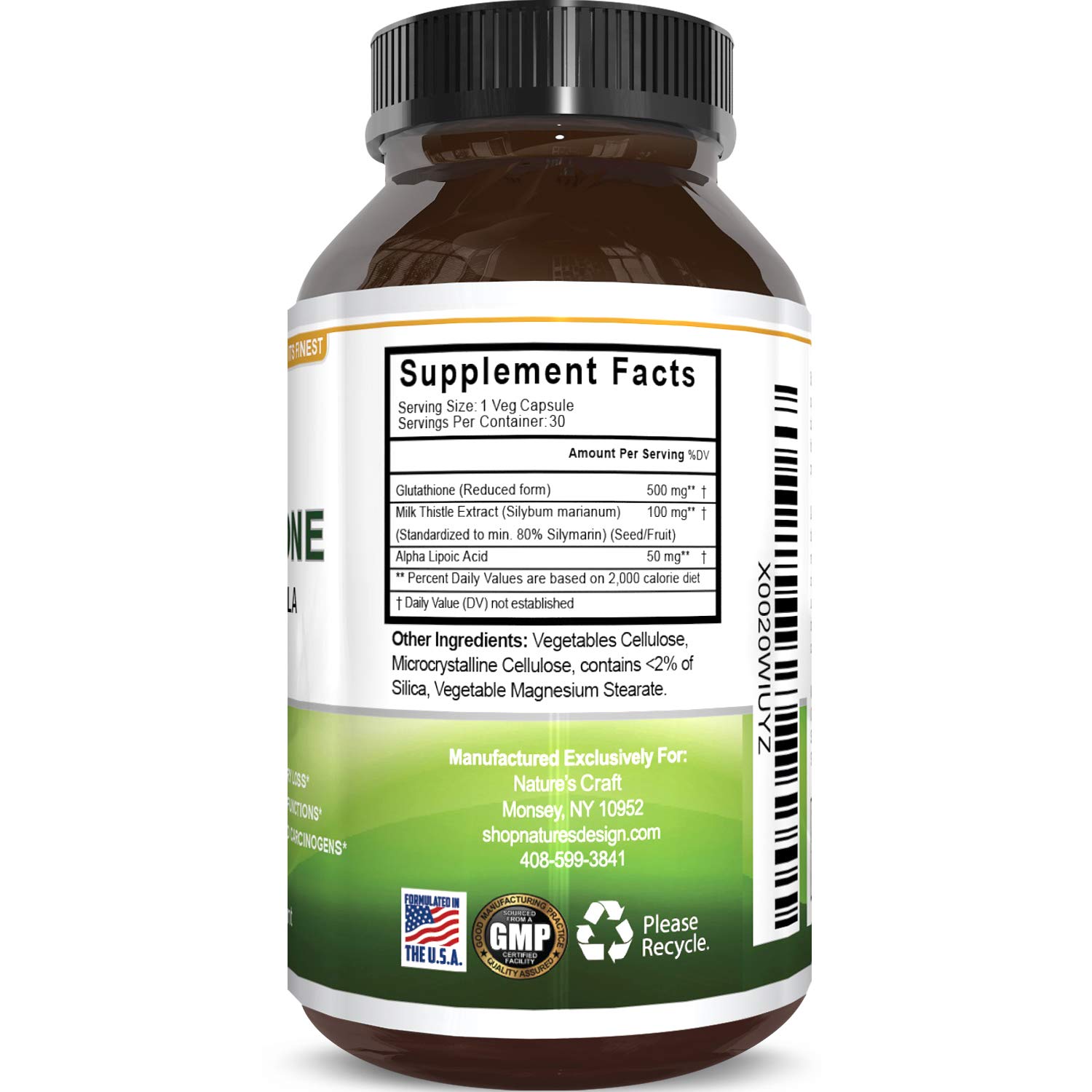 Pure Glutathione + Milk Thistle Extract Supplement Potent Antioxidant