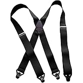 Hold Up Suspenders for Men - Ski Suspenders 1 1/2" - USA Patented Black Composite Plastic Heavy Duty Gripper Clasps