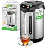 NutriChef Hot Water Urn Pot Insulated Stainless Steel,Auto &amp; Manual Dispense,Auto Boiler,Safety Lock Shutoff 3.38 QT /3.2L - Auto Boiler Shut Off - PKWK43