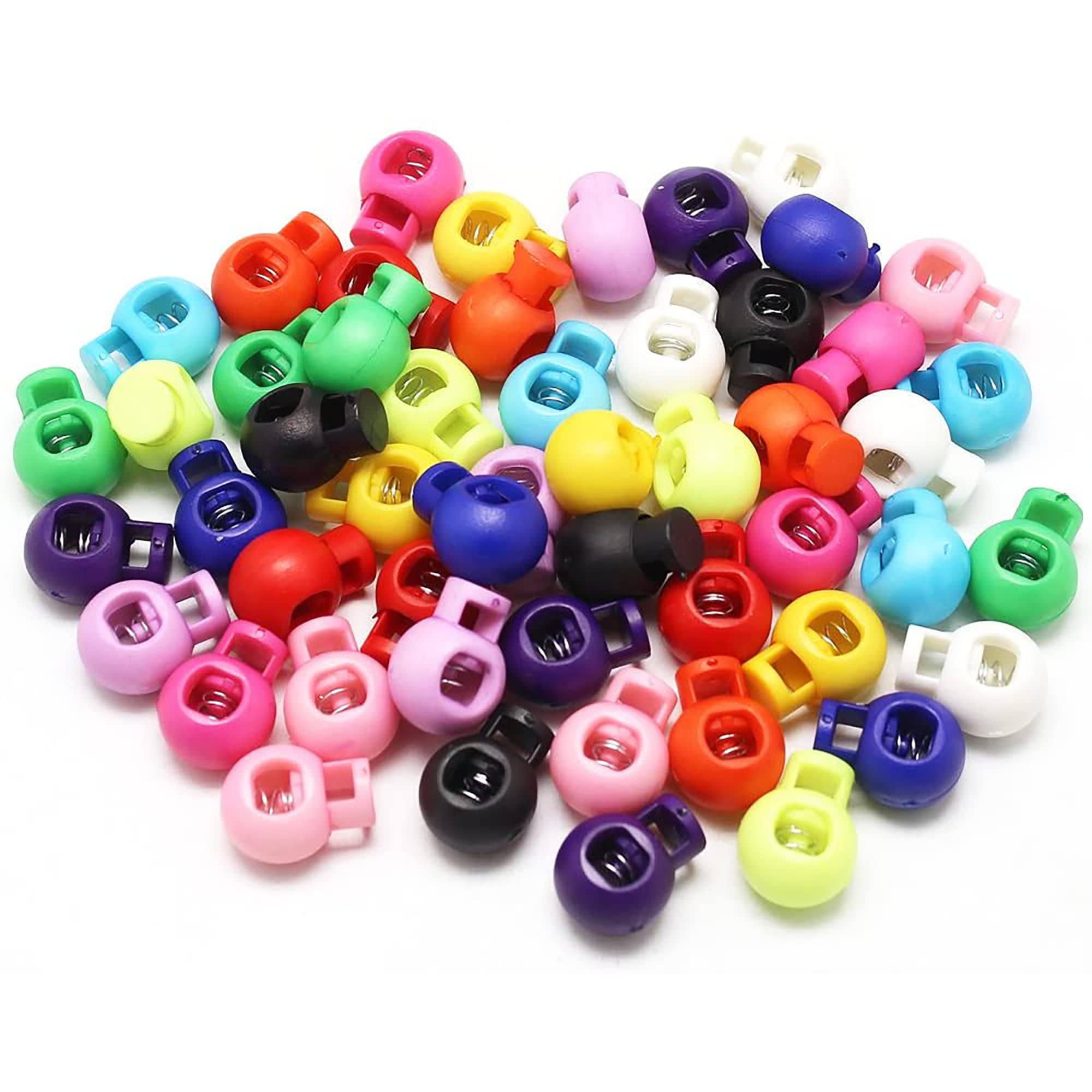 IRYNA 50Pcs Plastic Multicolor Drawstring Cord Round Adjustable Toggles for Drawstrings for Clothing Shoes and Bags Sportswear