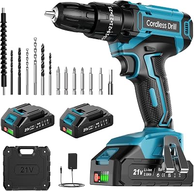 MHPRO Cordless Drill Set 21V 2 Batteries 2000mAh 42N.m 2 Speed 14 Bits