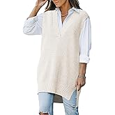 Viottiset Women's Oversized V Neck Knit Sweater Vest Tunic Sleeveless Pullover Top