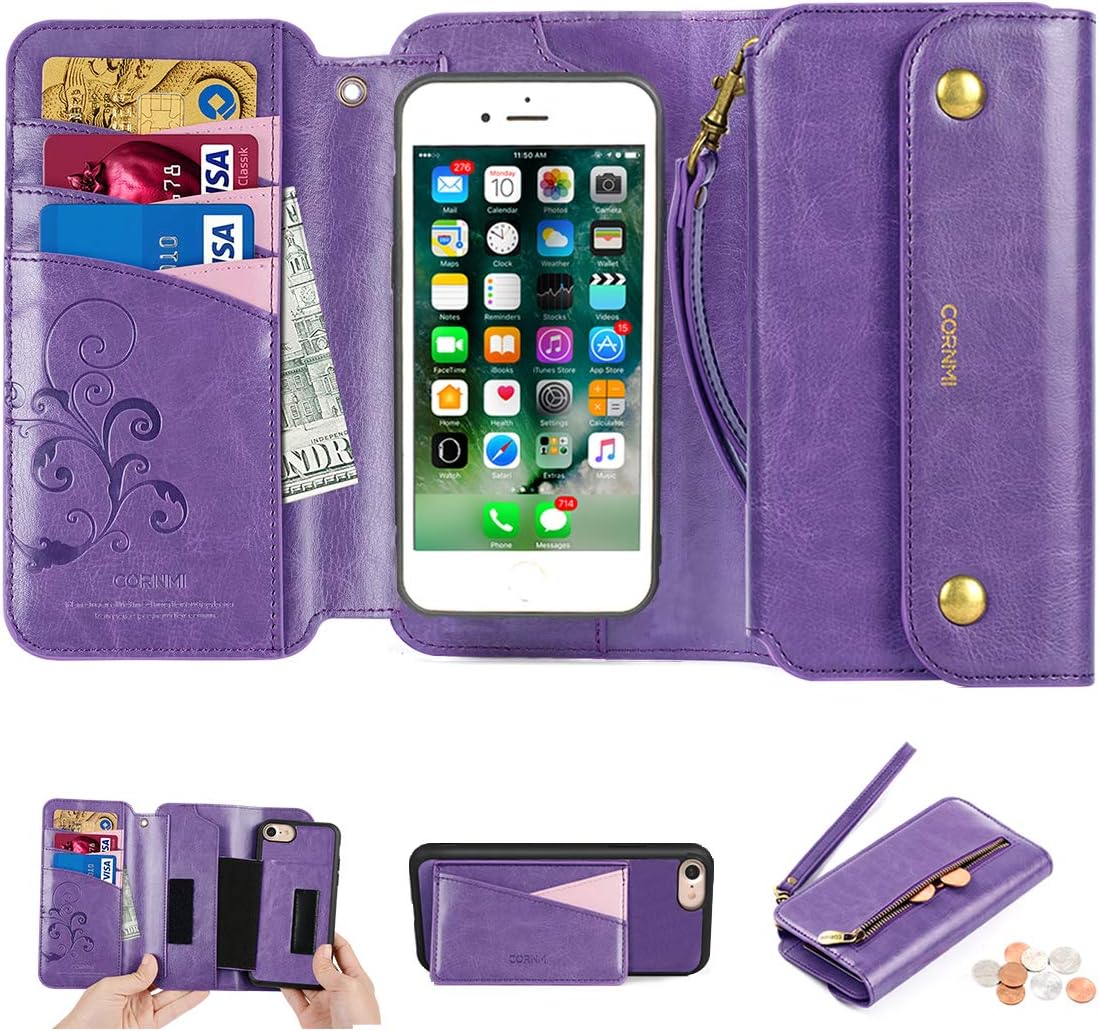 CORNMI Case Wallet for iPhone 8/iPhone 7/iPhone SE (2nd) 2020 4.7"[Kickstand] PU Leather Flip Folio Cover with [8 Card Slots][Wrist Strap] for iPhone 8/7/SE (2nd)