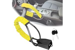 AULESSE Steering Wheel Lock Anti Theft Car Device Steering Wheel Lock Universal Steering Wheel and Seat Belt Lock for Car,Truck,SUV,and Van Security - Sturdy and Reliable with Three Keys(Yellow)