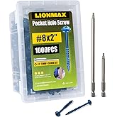 LIONMAX Pocket Hole Screws 2 Inch, 1000 PCS Exterior Pocket Screw #8 x 2, Coarse Thread, Square Drive, Blue Coated Weather Resistant Pocket Hole Screws, 150MM Drive Bit Included
