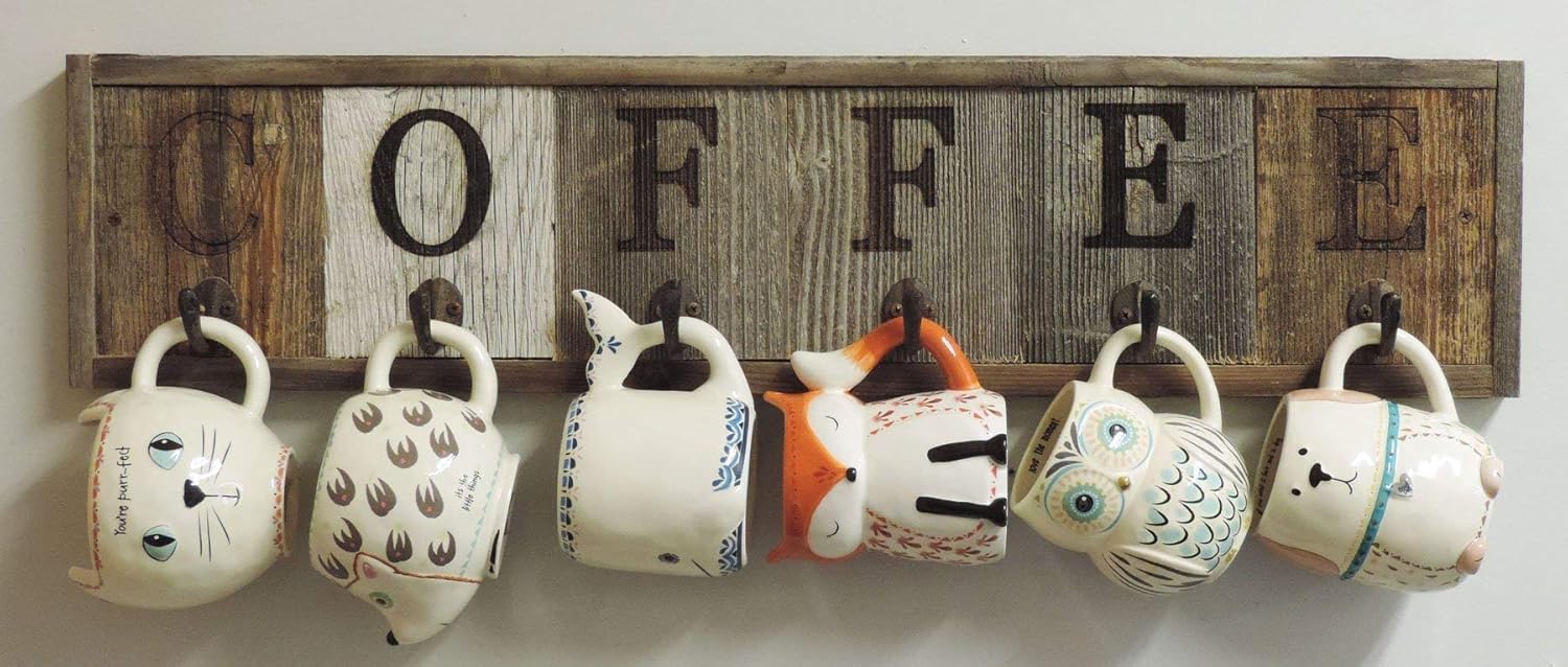 Barnwood Coffee Mug Rack Wall Mounted Hanging Cup Holder Decorative Display Storage For The Kitchen Wooden Organizer 31 5 X 7 25 Inches Country Farmhouse Decor Handmade Dprd Tasikmalayakab Go Id