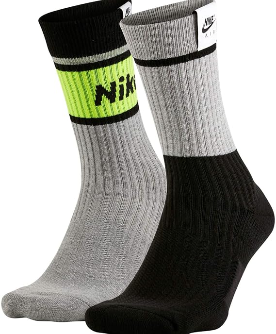 Amazon メンズ Nike Air Snkr 2足パック ソックス グレー ブラック ボルト L Us サイズ Medium スポーツソックス 通販