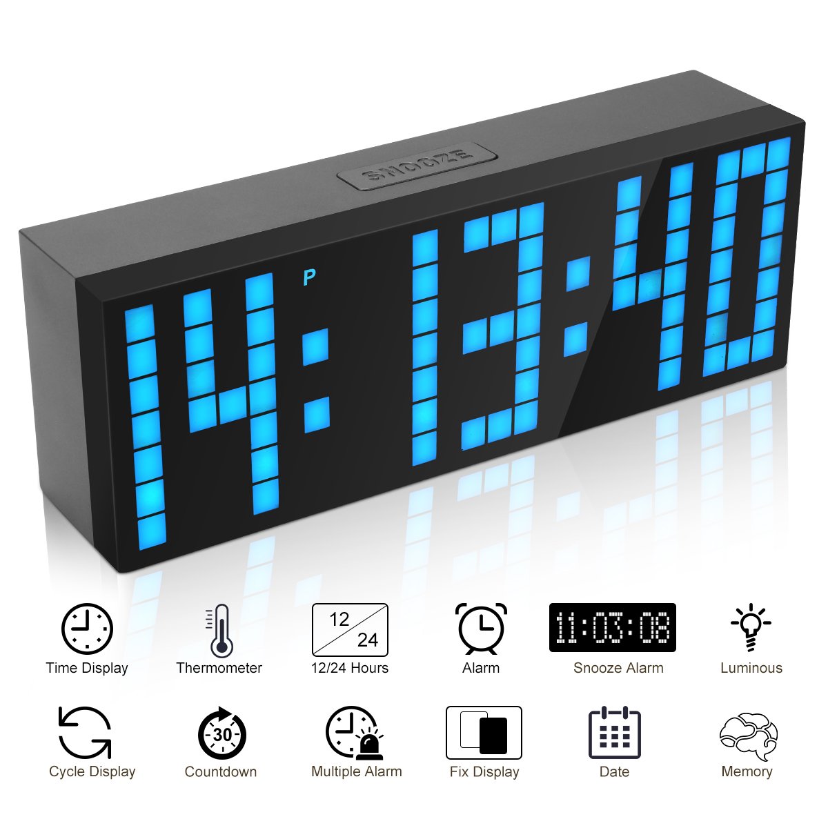 EC VISION Large Big Number Jumbo LED Snooze Wall Desk Alarm Clock Count