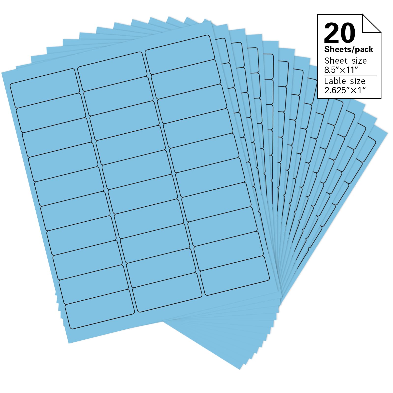 Photo 1 of 1" x 2-5/8" Colored Address Labels, 600 Bright Lake Blue Label Stickers- Laser/Ink Jet Printer Mailing Labels, 8.5"x11" 20 per Sheet