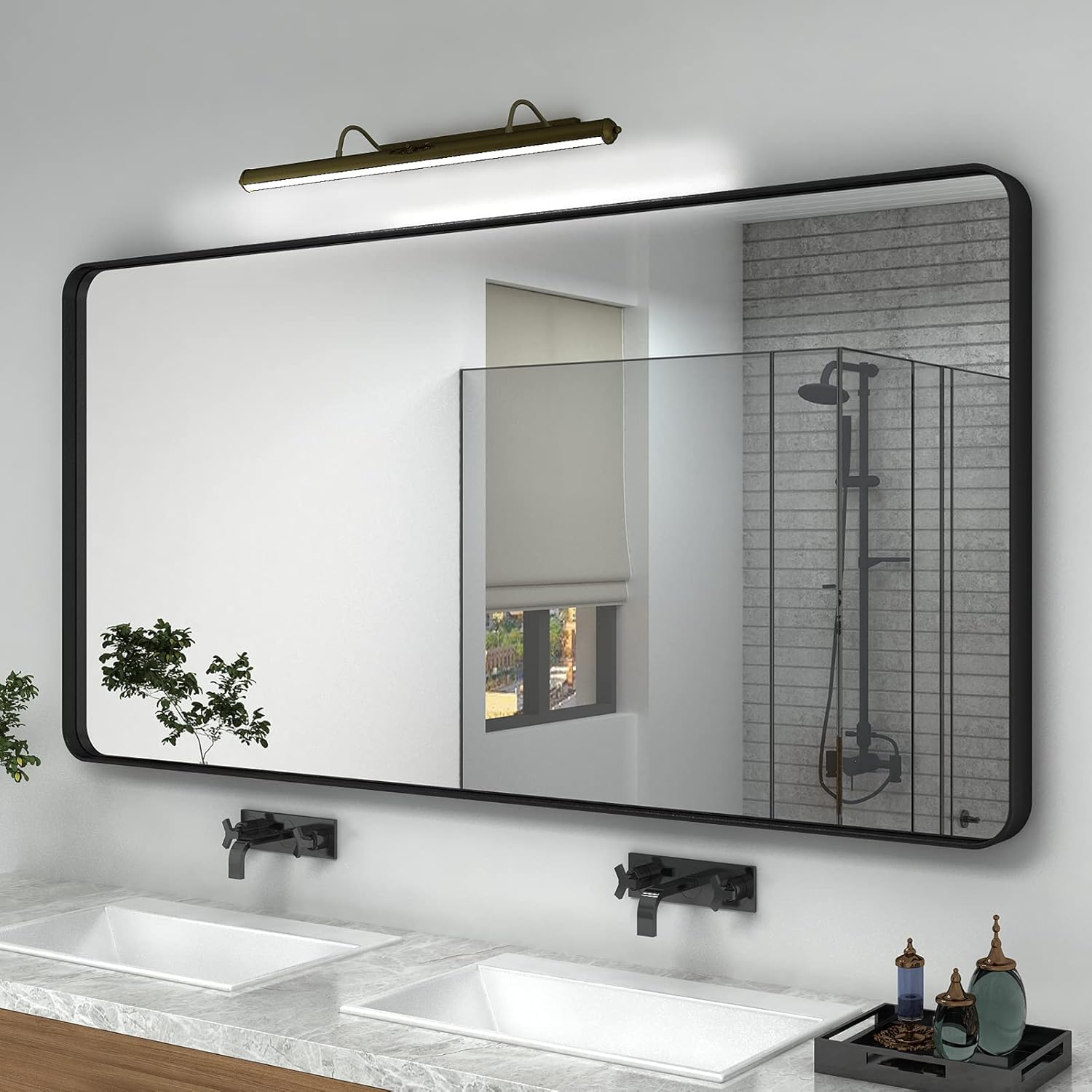 Mirrors - CHARMOR Black Bathroom Mirror for Wall, 55x30 Large Matte Black Vanity Mirror for Bathroom, Rounded Rectangle Mirror, Anti-Rust, Shatterproof (Horizontal/Vertical)