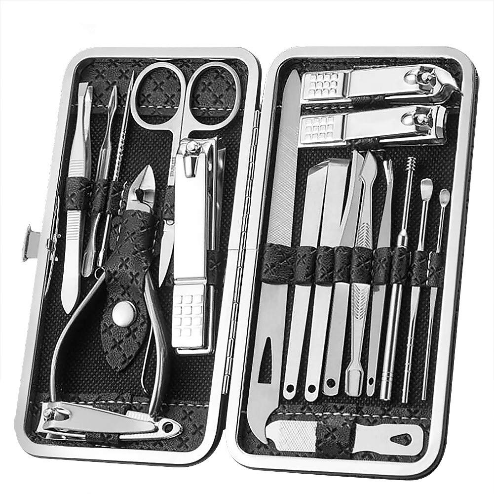 Queta Nail Clipper Set, 19 pieces Stainless Steel manicure set Professional Manicure and Pedicure Kit, Nail Scissors Portable Travel Facial and Nails Care Set