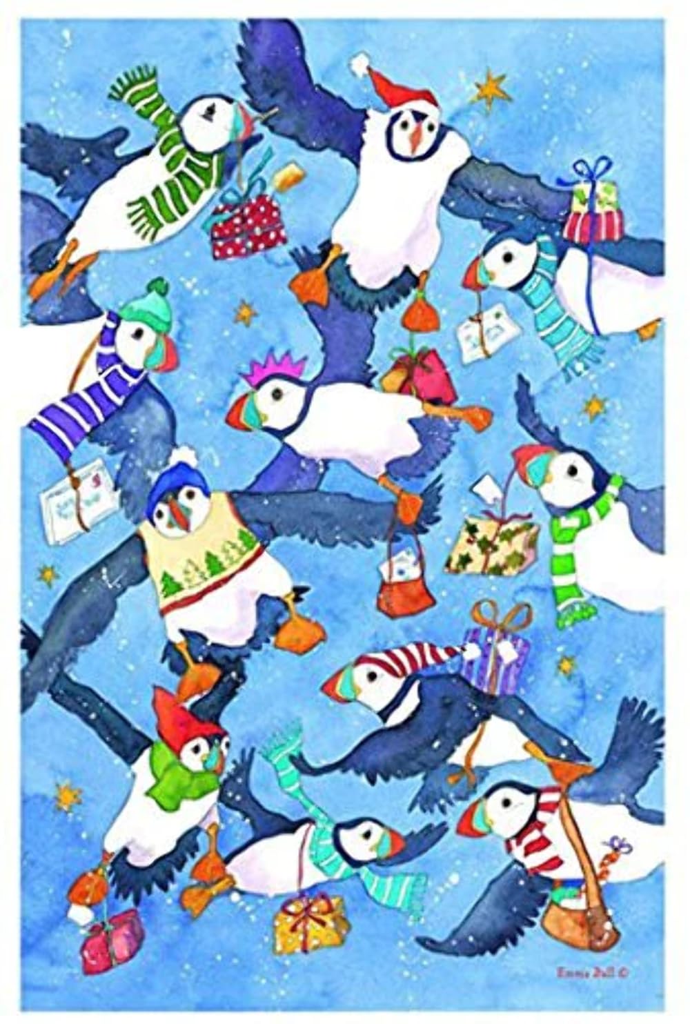 christmas puffin tea towel
