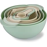 COOK WITH COLOR Nesting Bowls with Measuring Cups Colander and Sifter Set - Includes Mixing Bowls, Colander, Sifter and Measuring Cups, Mint, 8 Pc Bowl