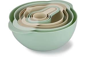 Cook With Color 8 Piece Nesting Bowls with Measuring Cups Colander and Sifter Set | Includes 2 Mixing Bowls, 1 Colander, 1 Si