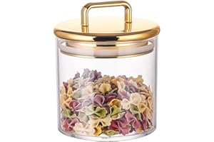 YUEJUM 16 oz Small Acrylic Storage Apothecary Jar with Gold Airtight Lid | Bathroom Vanity Organizer Containers | Ideal Decorative Canisters for Shells, Bath Salt, Cotton Swabs, Cotton Ball, Flossers