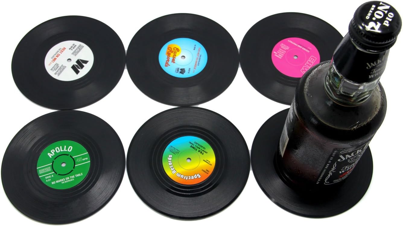 DuoMuo Coaster Vinyl Record Disk Coasters for Drinks - Tabletop Protection Prevents Furniture Damage (6 PCS Vinyl): Home & Kitchen