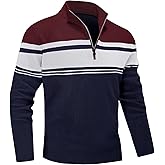 MAGNIVIT Men's Sweater Quarter Zip Striped Pullover Fall Winter Spring Color Block Polo Sweatshirts