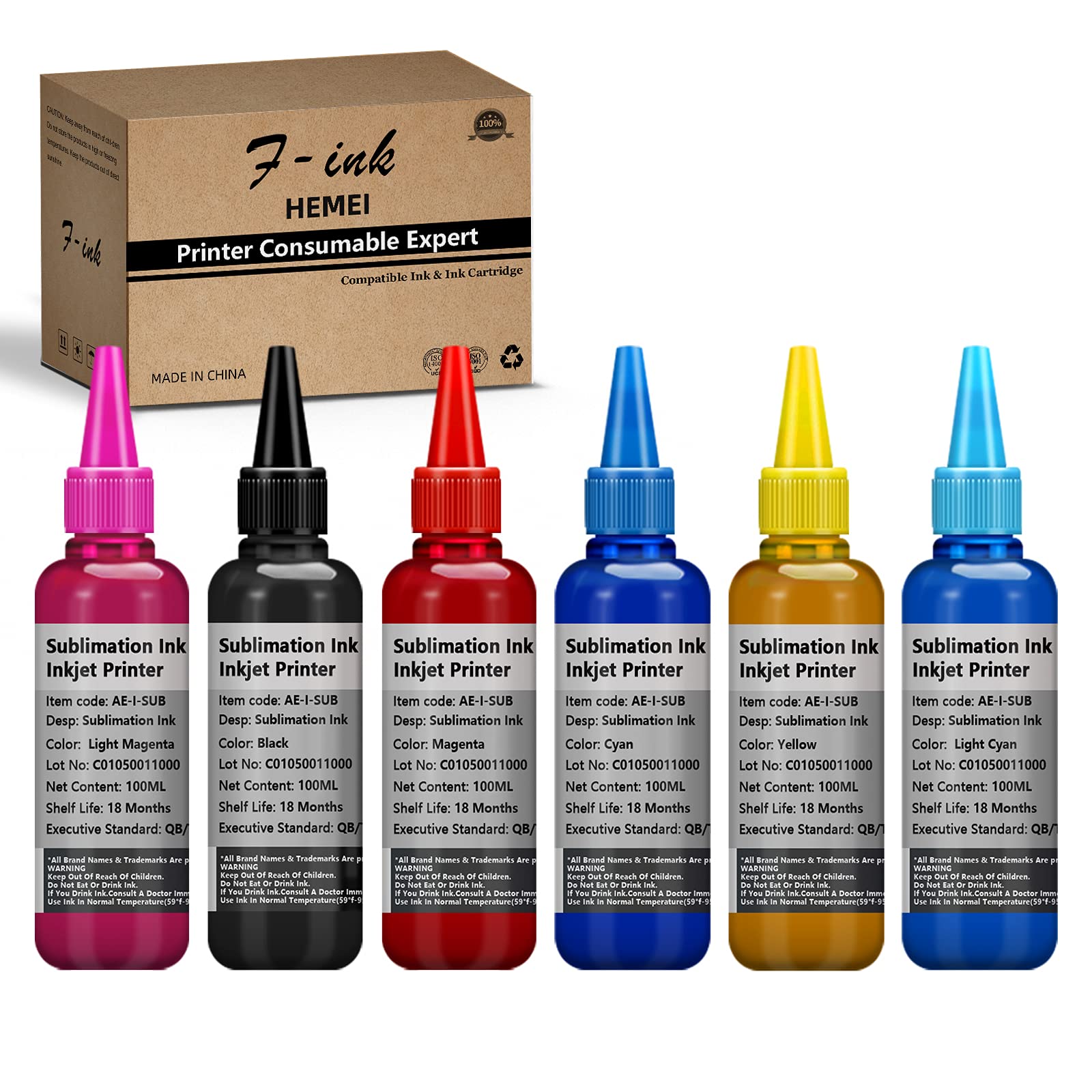 6 Bottles Sublimation Ink Compatible with 6 Colors T50 P50 1400 1500W R300 RX600 Printers,Heat Press Transfer Ink