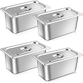 PIEMEET 4 Pack Hotel Pans with lids, 1/3 Size x 6 Inch Deep Steam Table Pan, Stainless Steel Steam Table Pans, Anti Rust Catering Storage Food Pan for Home Hotel Party Restaurant Buffet
