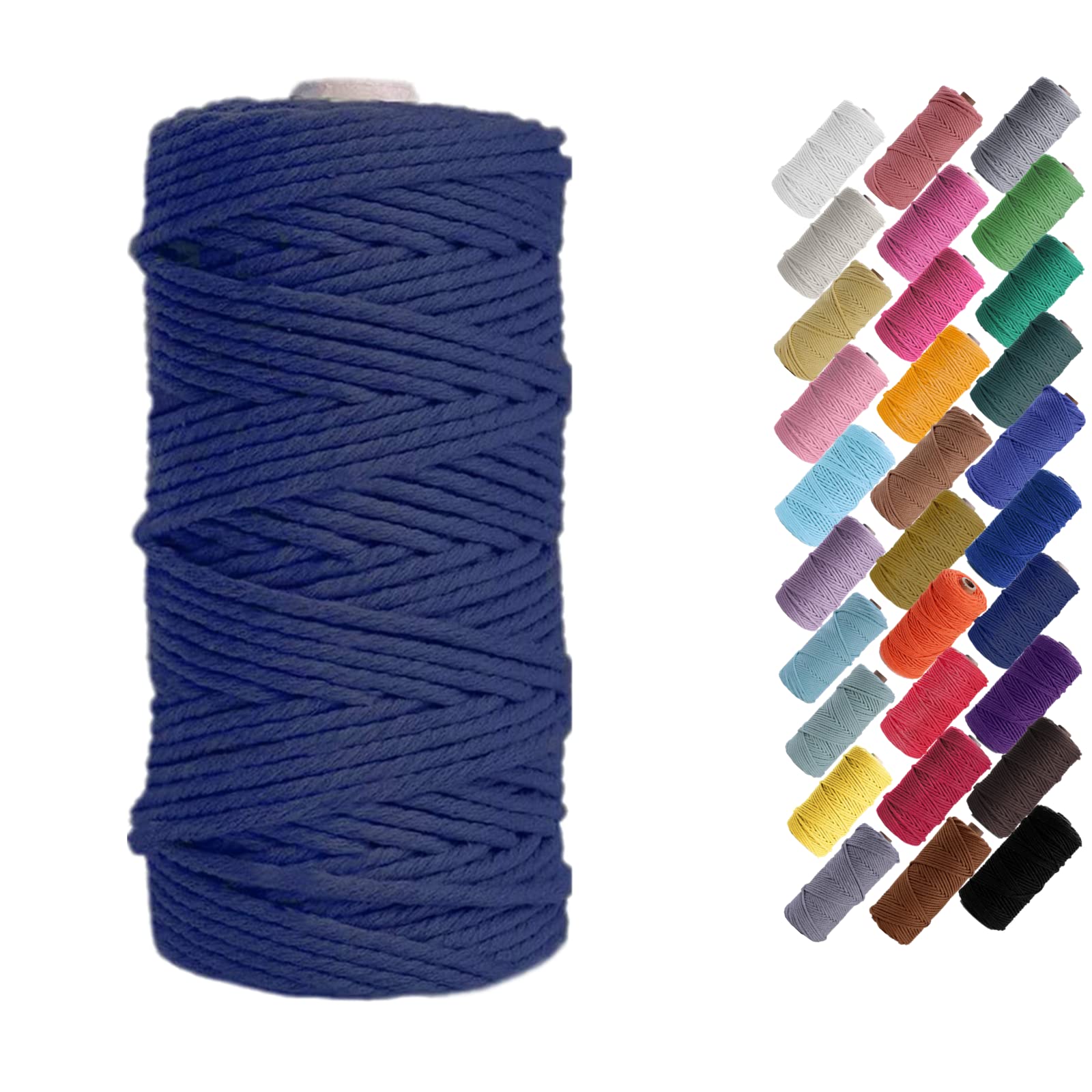 Binwat 3mm x 100m Natural Cotton Cord Yarn Macrame Rope Cord for Wall Hangings, Plant Hangers, DIY Crafts, Home Decorations, Gift Wrapping (Dark Blue)