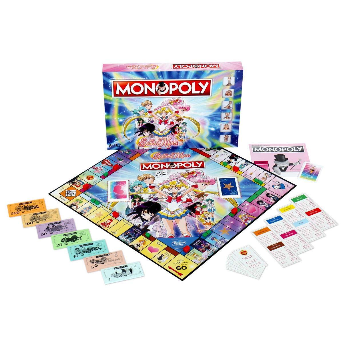 Winning Moves Sailor Moon Monopoly Board Game, Tour characters from the anime including Usagi, Rei, Professor Tomoe and Chibi Moon, 2 plus players for ages 8 and up, fun for the whole family