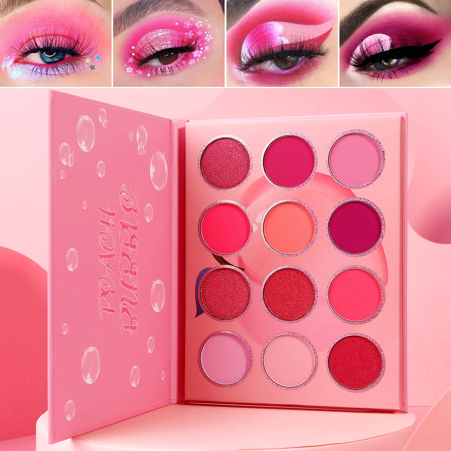 Pink Eyeshadow Palette Makeup, Afflano Highly Pigmented Purple Peach Pink Eye Shadow Pallet Blendable Matte Shimmer Shades, Small Cute Violet Eye Makeup Palette, for Girl Women Mother's Gift