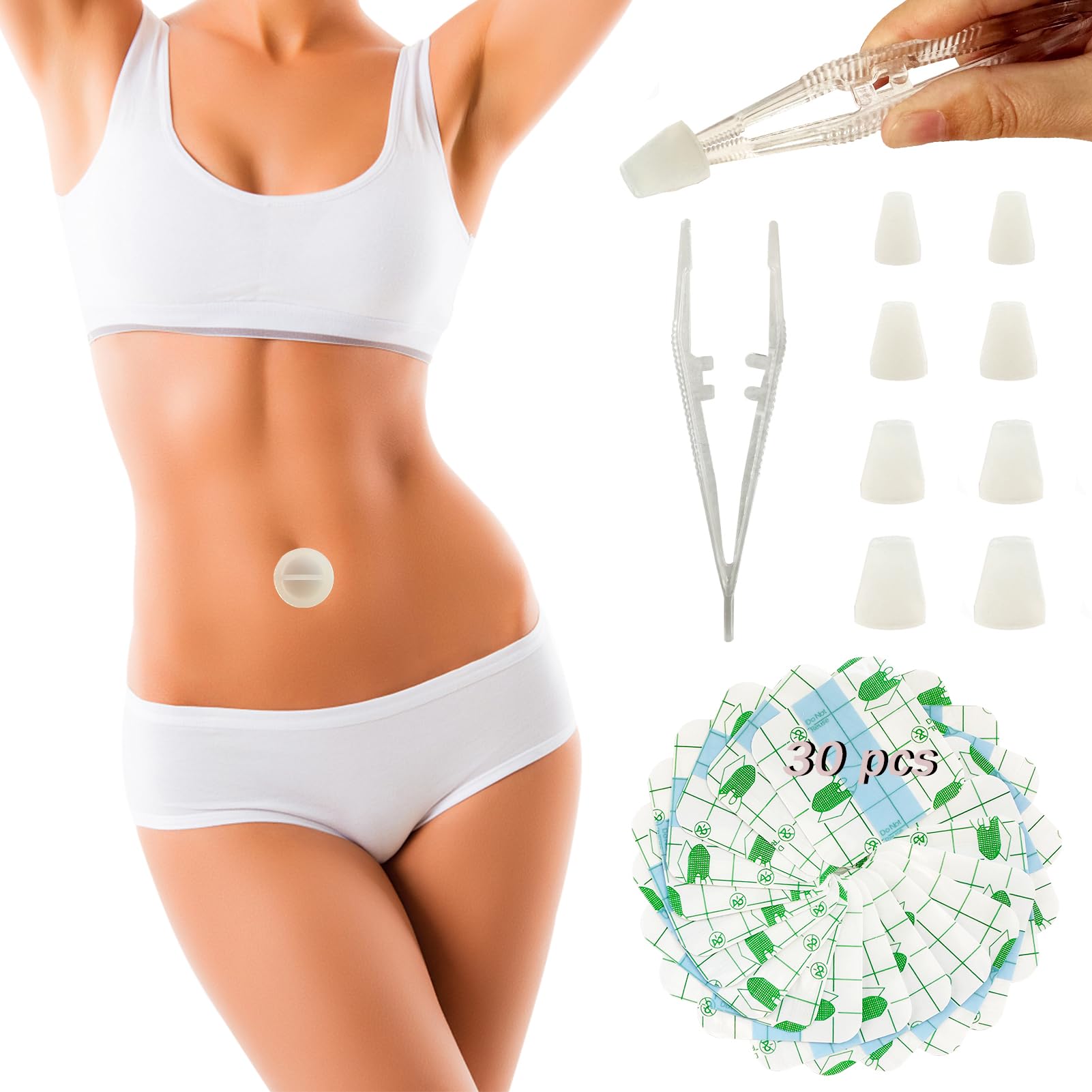 Heyshapeing 8PCS & Tape Adult Belly Button Plug Post Tummy for Adult Soft Silicone Belly Button Trainer for Liposuction (Transparent)