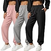Baggyfly 3 Pack Women's Joggers Sweatpants with Pockets, Elastic High Waisted Drawstring Baggy Lounge Trousers Yoga Workout