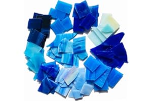 PALJOLLY Mosaic Tiles Stained Glass Sheets for Crafts, Glass Pieces for Mosaics and Stained Glass Art, Mixed Blue Colors and Variety of Shapes, 35oz/1kgs Value Pack