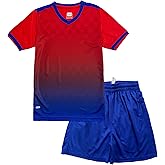 Hiheart Boys Quick Dry Short Sleeve T-Shirt and Mesh Shorts Soccer Set