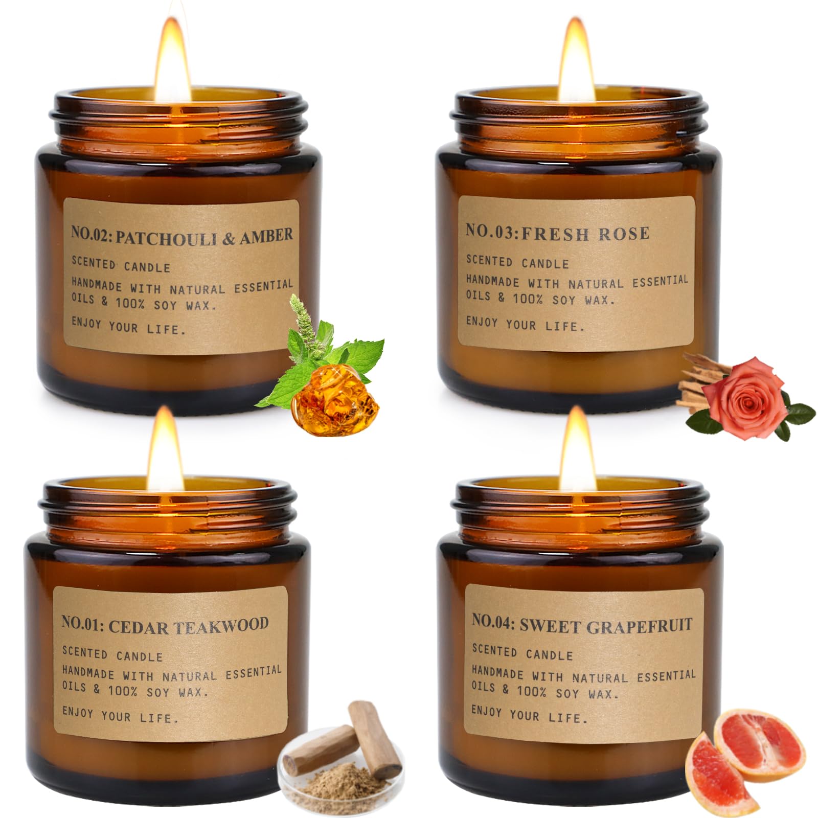 Scented Candles Gift Set 4 Pack 3.5 Oz Soy Wax Jar Candles Aromatherapy for Her with Rose Teakwood Moss and Grapfruit Long Lasting Home Fragrance Relaxing Candles Gift for Women Mother, Lover