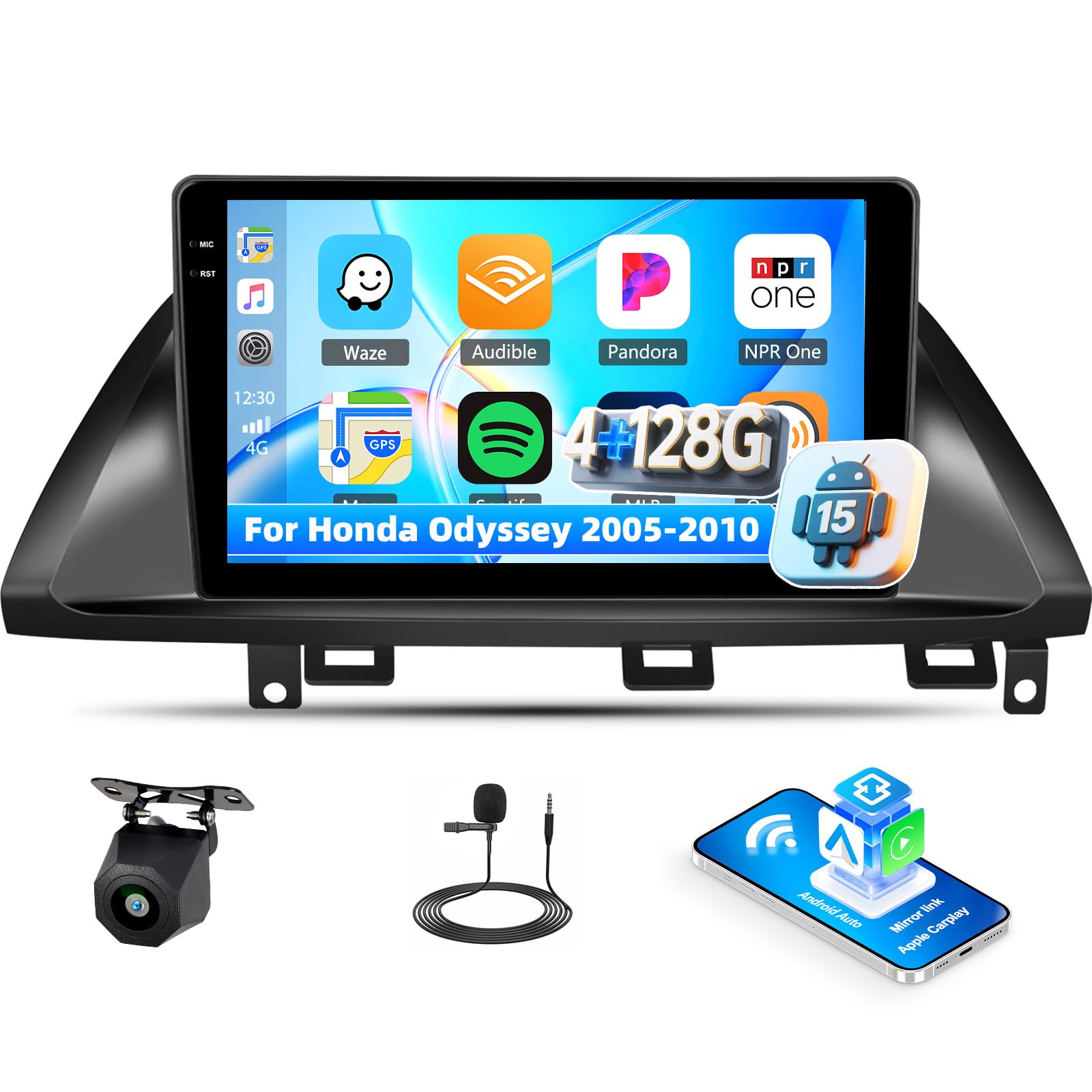 Photo 1 of [4+128GB] Android 15 Car Stereo for Honda Odyssey 2005-2010 with Wireless CarPlay Android Auto,10.1" Screen Car Radio with Bluetooth GPS WiFi FM/RDS DSP EQ SWC Backup Camera