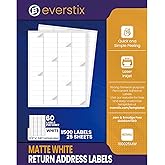 Everstix 2/3" x 1-3/4", 25 Sheets, 1500 Return Address Labels for Laser & Inkjet Printers, Permanent Adhesive, Letter Size