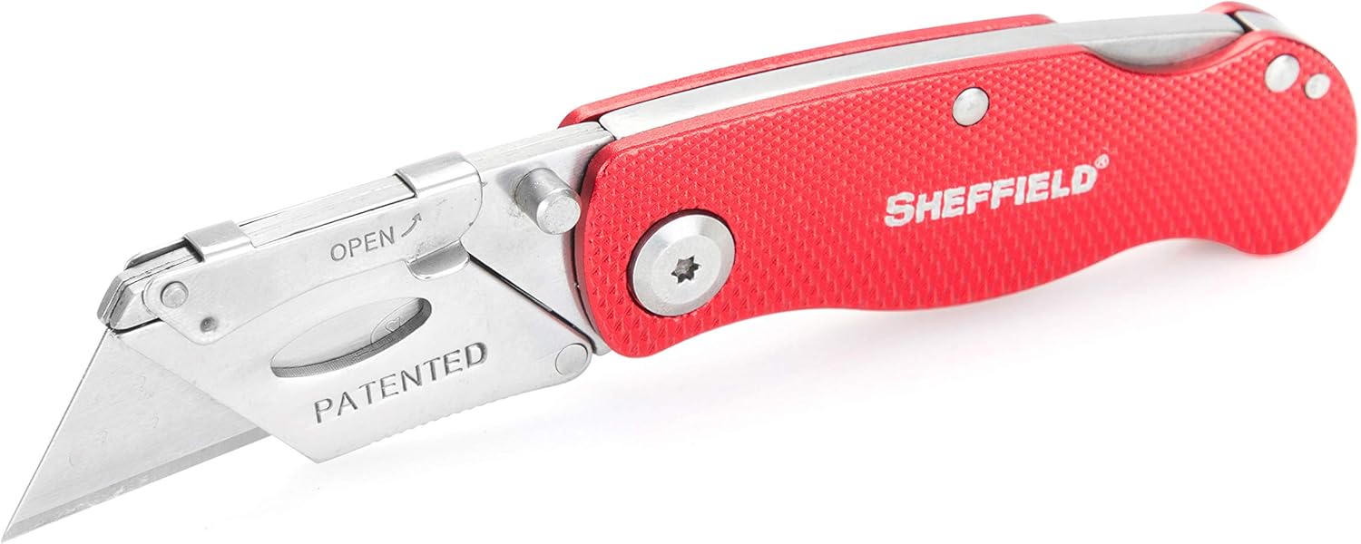 Sheffield 12614 One Hand Opening Lock-Back Utility Knife, Red