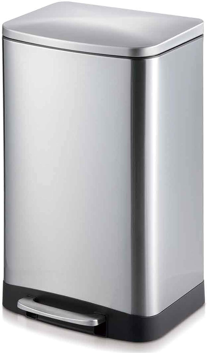 Innovaze Step Trash Can, Rectangular Style Garbage Bin with Plastic Inner Bucket and Soft Slow Close Lid for Bathroom Kitchen and Office (6 Liters / 1.6 Gallon)