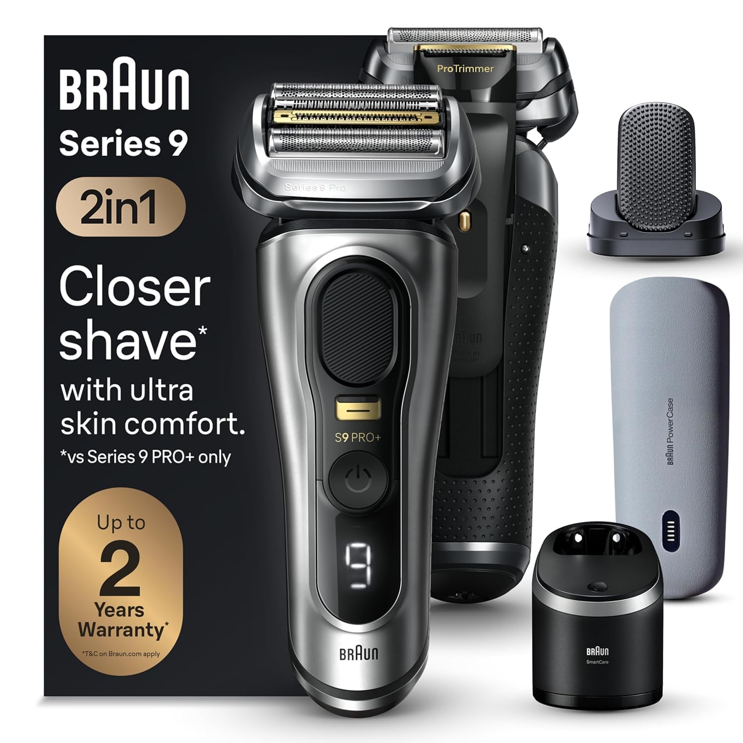 Afeitadora eléctrica Braun Series 9 PRO+, kit de afeitado con 5 elementos de afeitado profesional y cabezal ProComfort, SmartCare Center