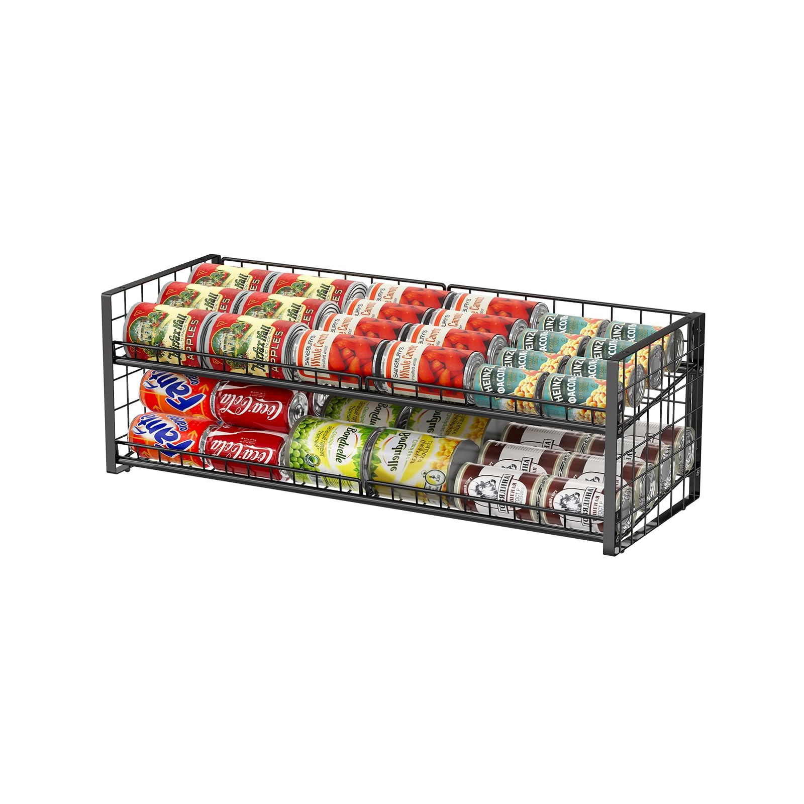 Photo 1 of 2-Tier Stackable Can Organizer for Pantry, Adjustable Extra-Long Can Rack for Pantry Shelf Organizer and Storage, Sturdy Standing Can Holder for Canned Soup Food Goods Storage up to 64 Cans, Black
